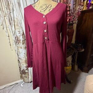 SO Burgundy Long Sleeve Dress with Buttons